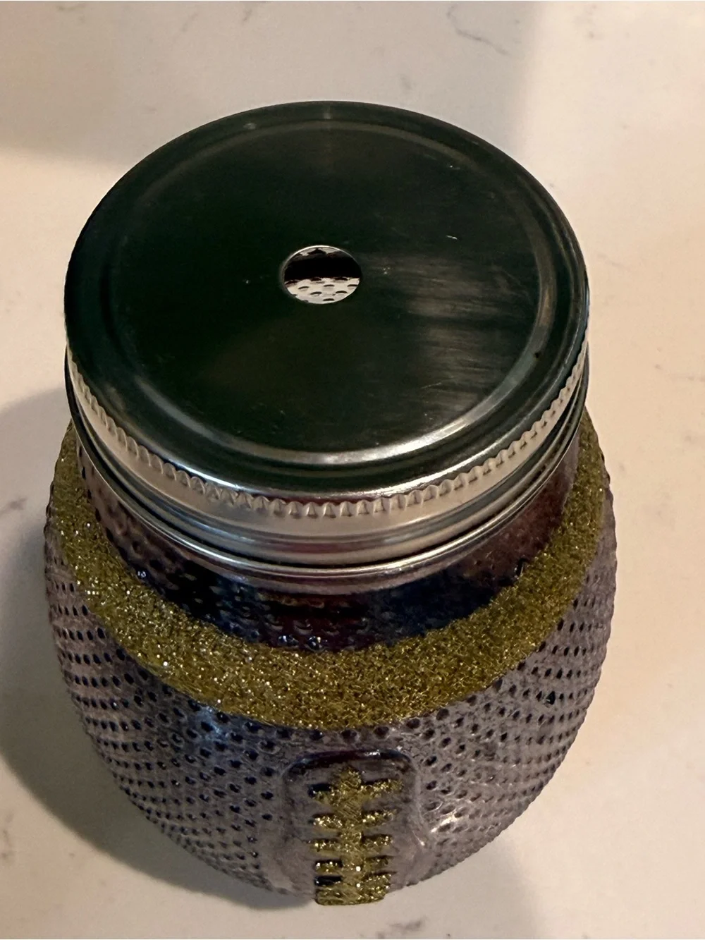 Glitter Football Mason Jar Drinking Glass – 20 oz
